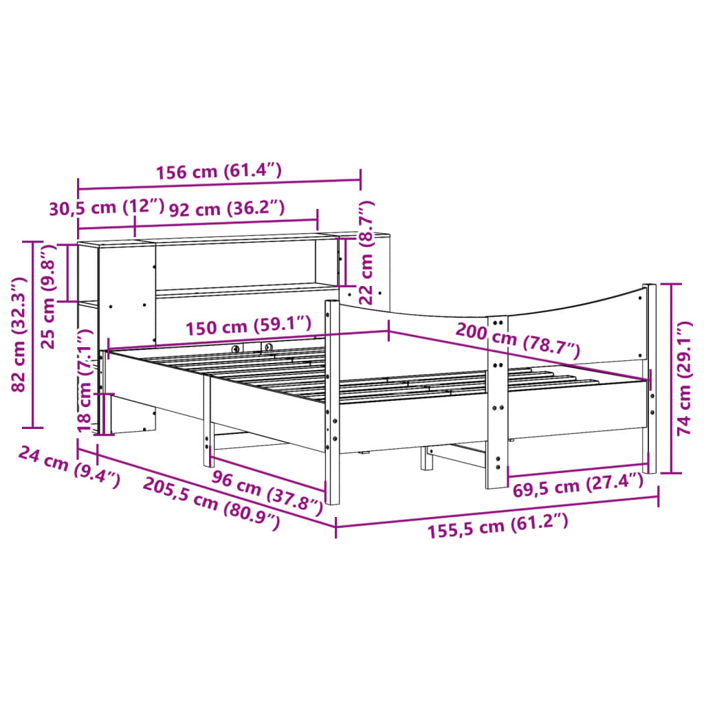 Cadre De Lit Sans Matelas Blanc 150X200 Cm Bois De Pin Massif