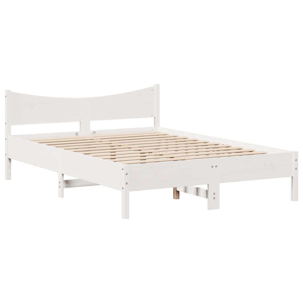 Cadre De Lit Sans Matelas Blanc 140X190 Cm Bois De Pin Massif