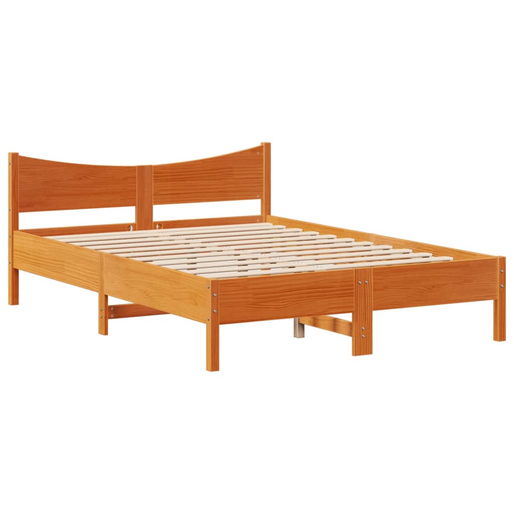 Cadre De Lit Sans Matelas Cire Marron 135X190Cm Bois Pin Massif