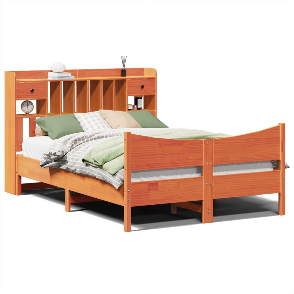 Cadre De Lit Sans Matelas Cire Marron 160X200Cm Bois Pin Massif