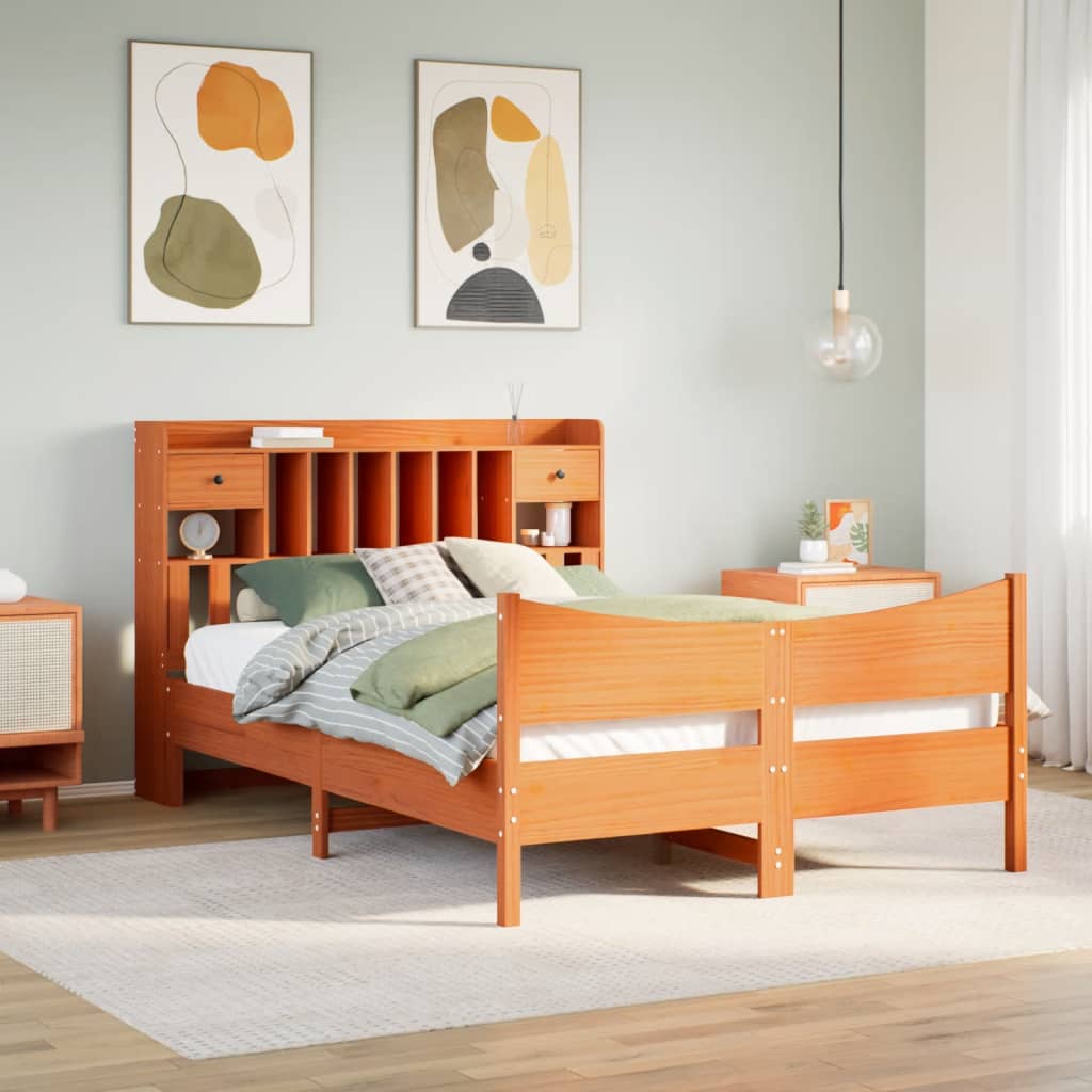 Cadre De Lit Sans Matelas Cire Marron 160X200Cm Bois Pin Massif
