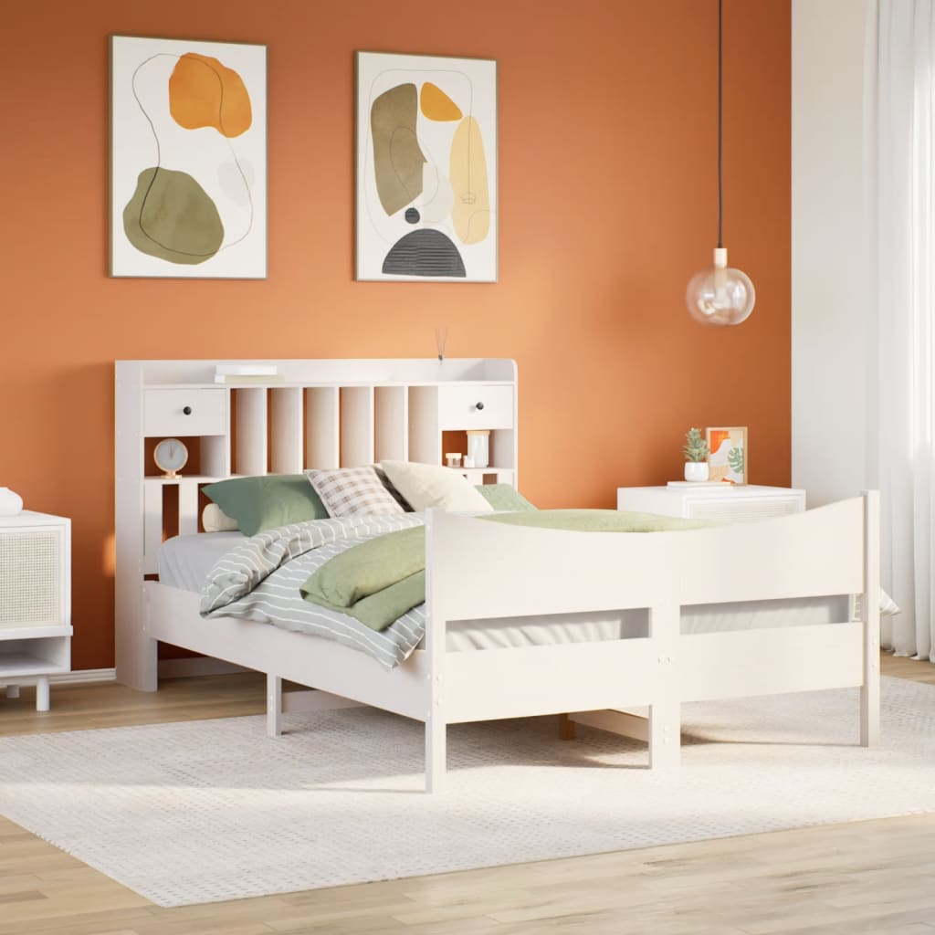 Cadre De Lit Sans Matelas Blanc 140X200 Cm Bois De Pin Massif