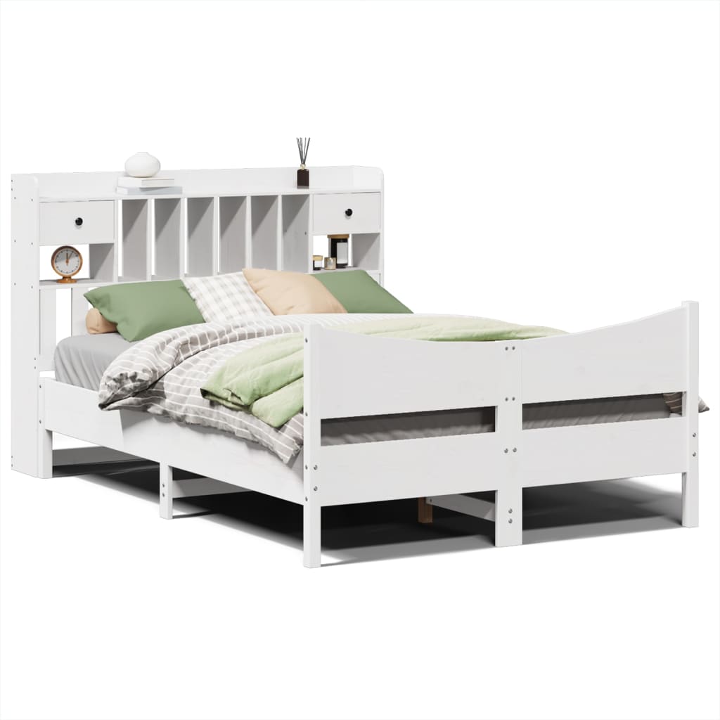 Cadre De Lit Sans Matelas Blanc 140X190 Cm Bois De Pin Massif
