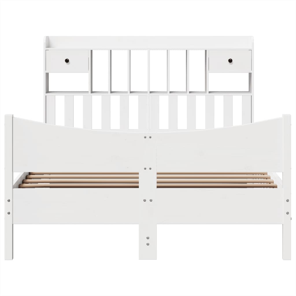 Cadre De Lit Sans Matelas Blanc 140X190 Cm Bois De Pin Massif