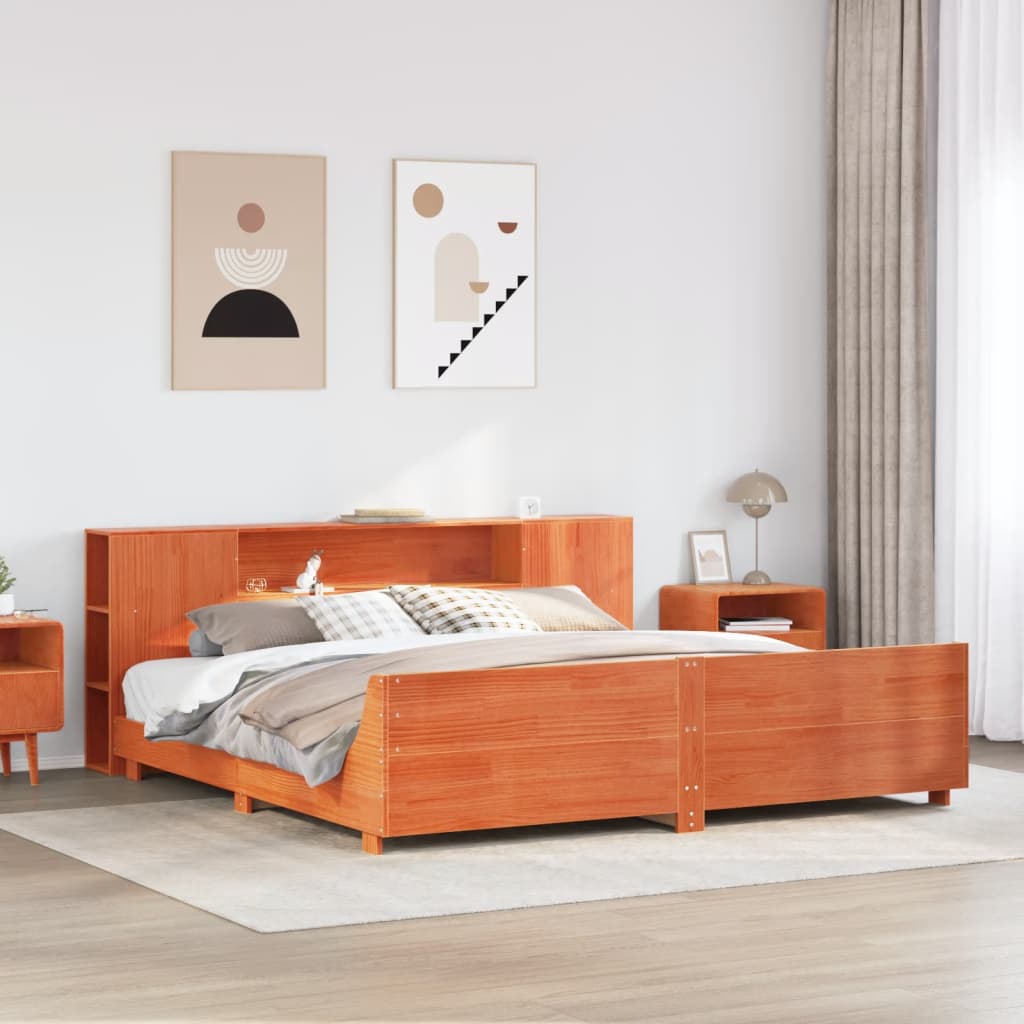 Cadre De Lit Sans Matelas Cire Marron 180X200Cm Bois Pin Massif