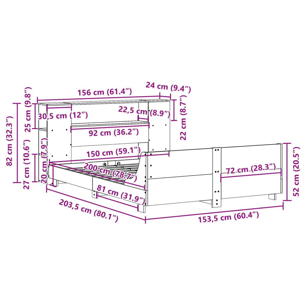 Cadre De Lit Sans Matelas Blanc 150X200 Cm Bois De Pin Massif