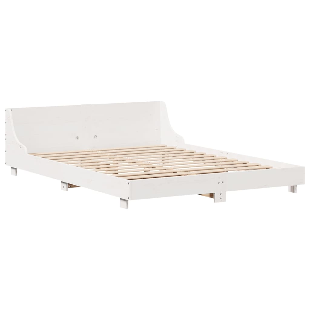 Cadre De Lit Sans Matelas Blanc 150X200 Cm Bois De Pin Massif