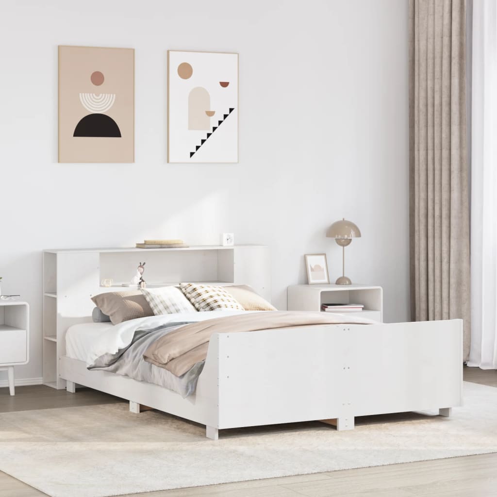 Cadre De Lit Sans Matelas Blanc 150X200 Cm Bois De Pin Massif
