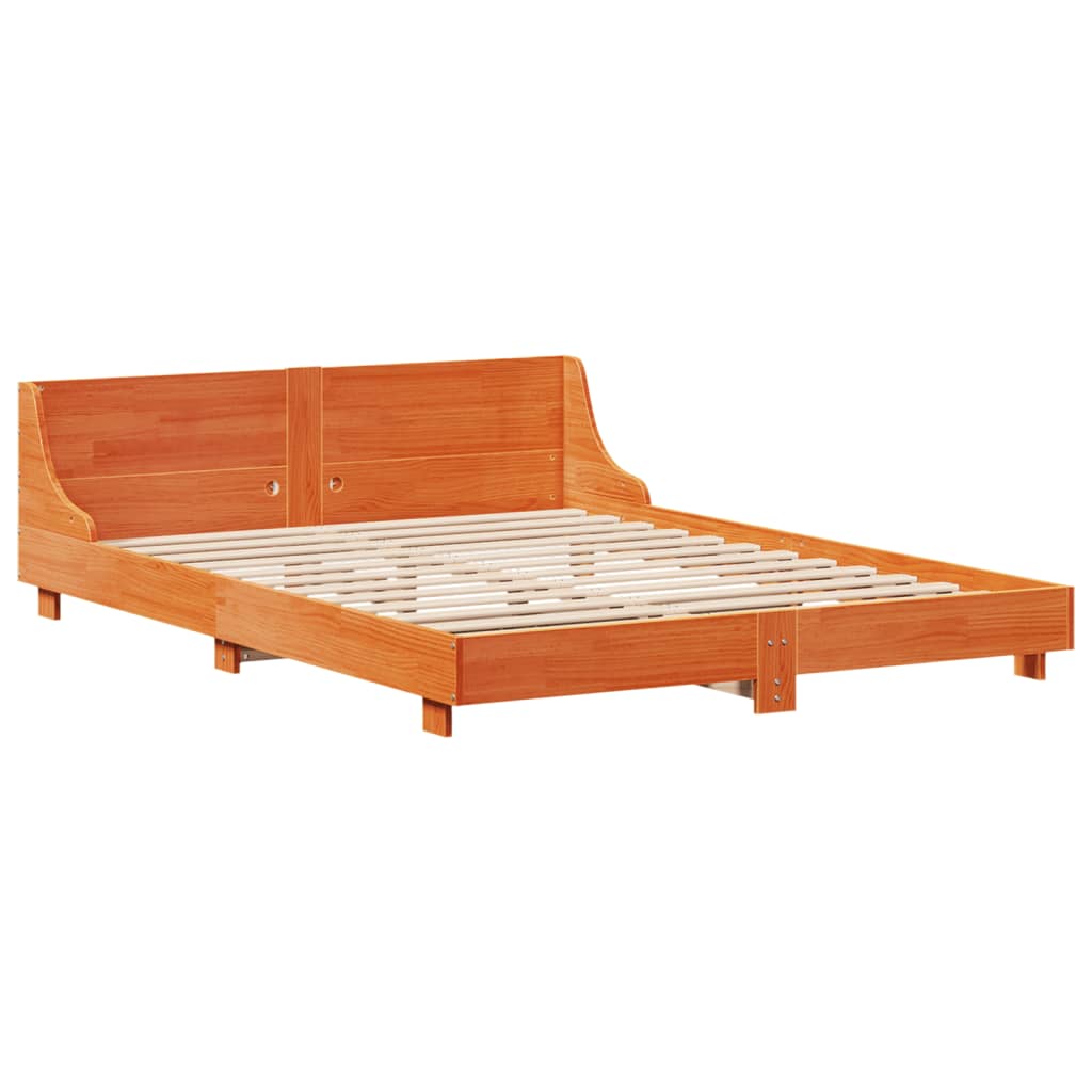 Cadre De Lit Sans Matelas Cire Marron 150X200Cm Bois Pin Massif