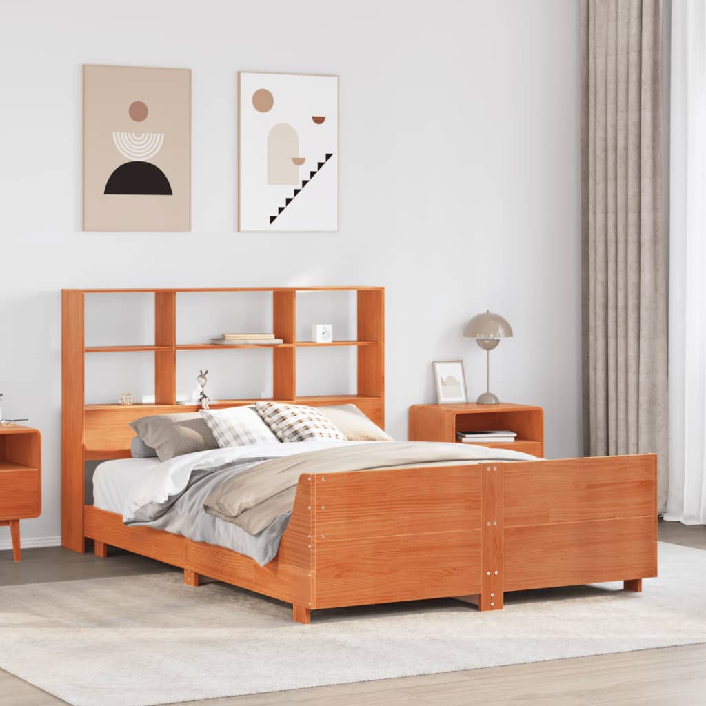 Cadre De Lit Sans Matelas Cire Marron 150X200Cm Bois Pin Massif