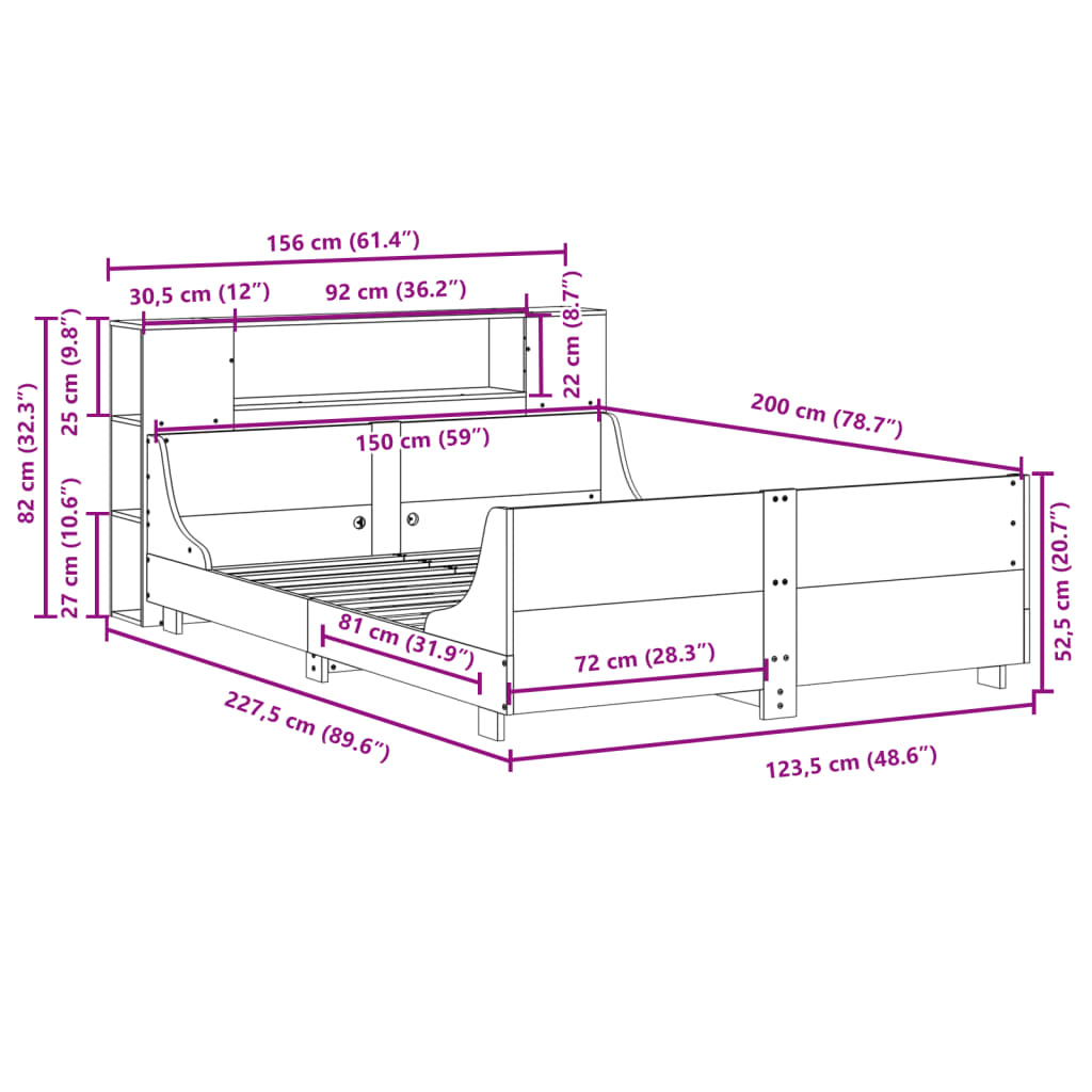 Cadre De Lit Sans Matelas Blanc 150X200 Cm Bois De Pin Massif