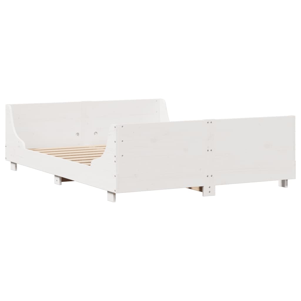 Cadre De Lit Sans Matelas Blanc 150X200 Cm Bois De Pin Massif
