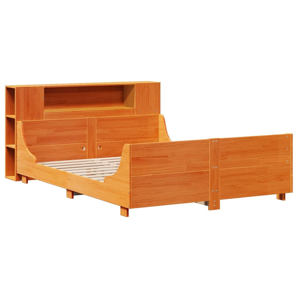 Cadre De Lit Sans Matelas Cire Marron 135X190Cm Bois Pin Massif