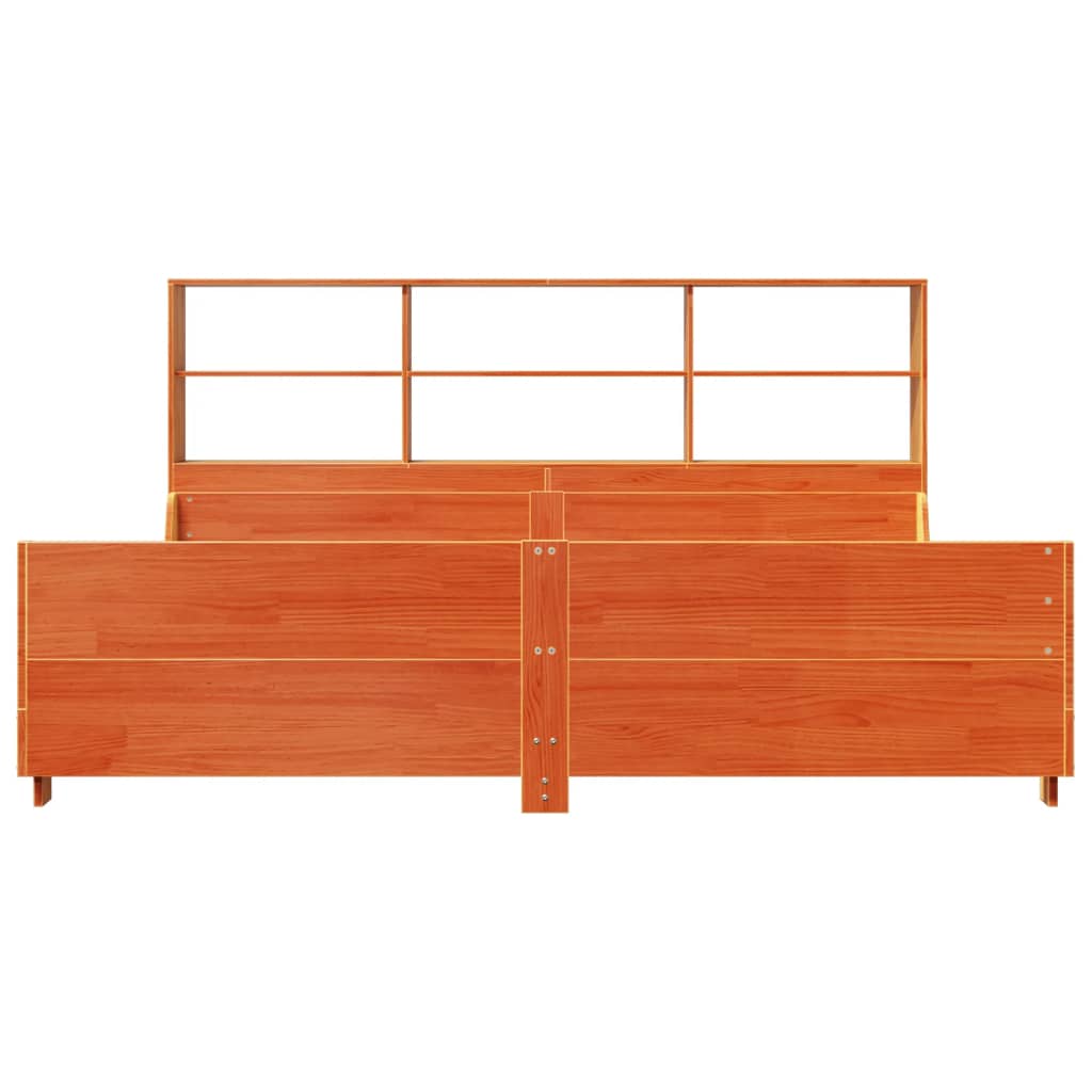 Lit Bibliothèque Sans Matelas Cire Marron 180X200Cm Bois Massif