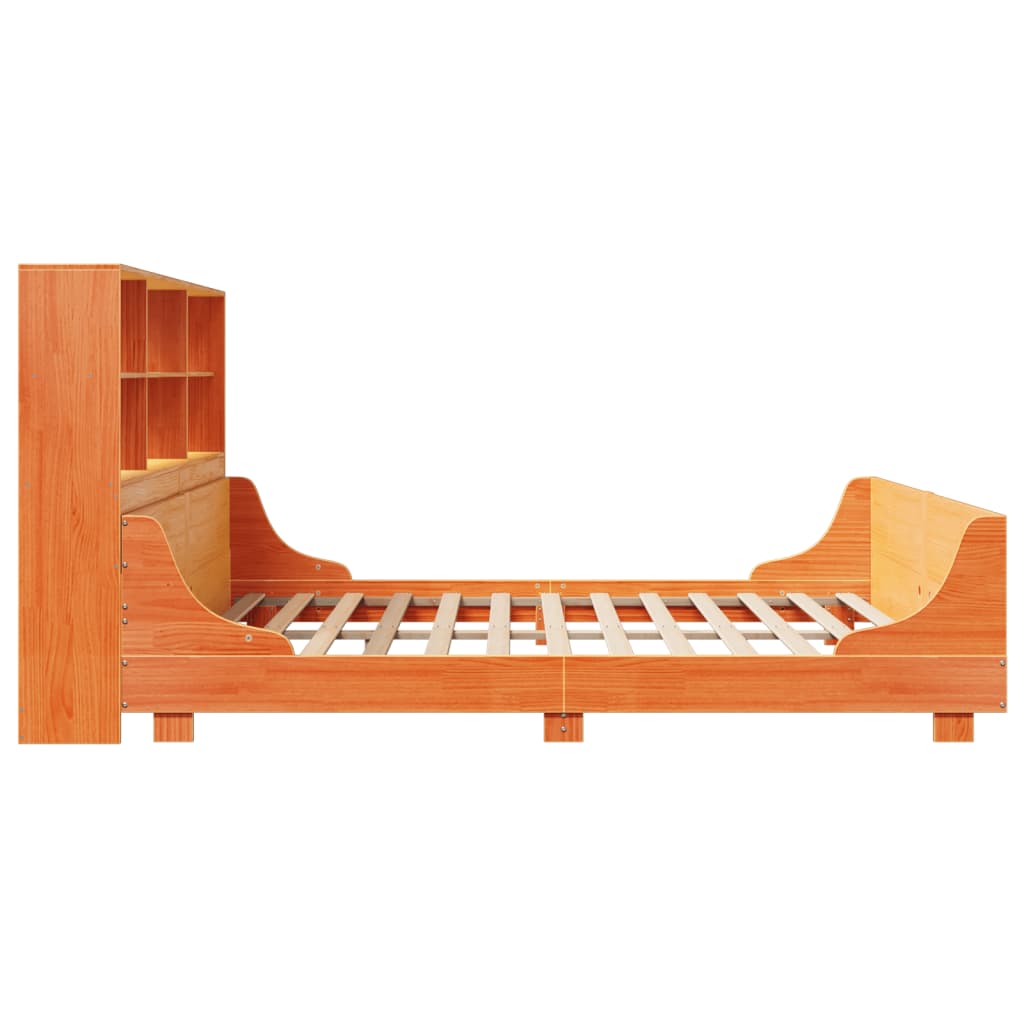 Lit Bibliothèque Sans Matelas Cire Marron 180X200Cm Bois Massif