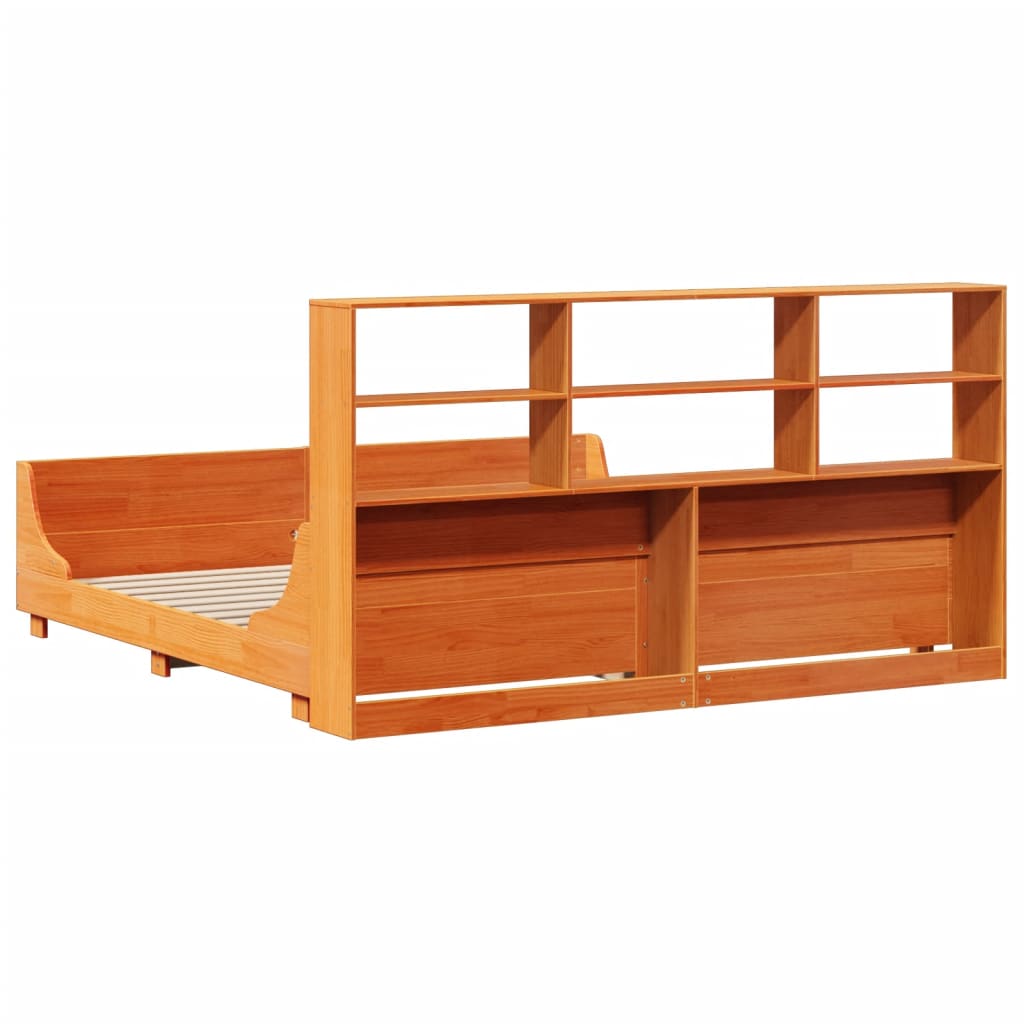 Lit Bibliothèque Sans Matelas Cire Marron 180X200Cm Bois Massif