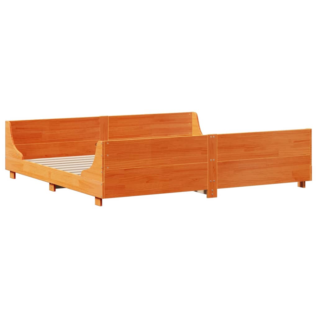 Lit Bibliothèque Sans Matelas Cire Marron 180X200Cm Bois Massif