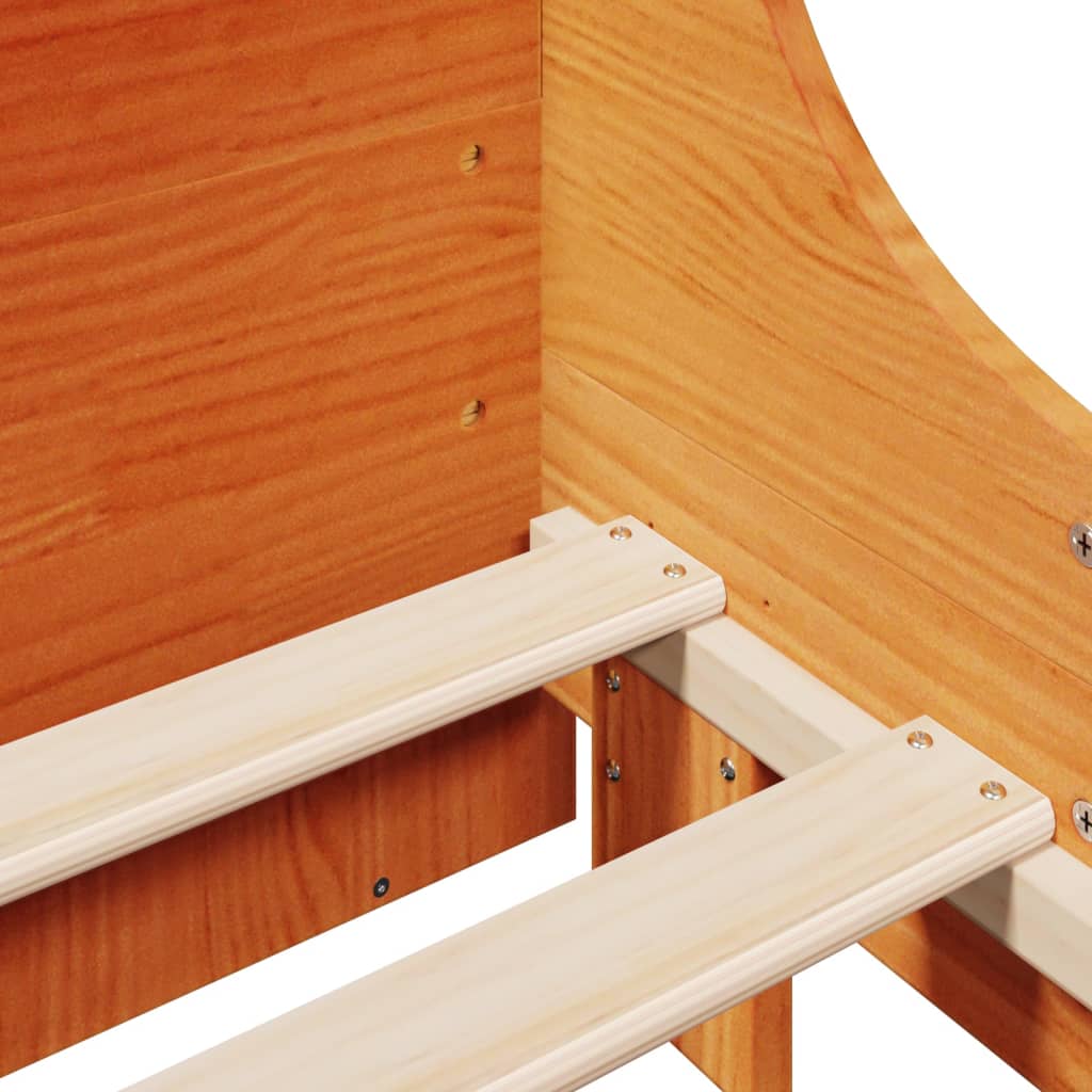 Lit Bibliothèque Sans Matelas Cire Marron 180X200Cm Bois Massif