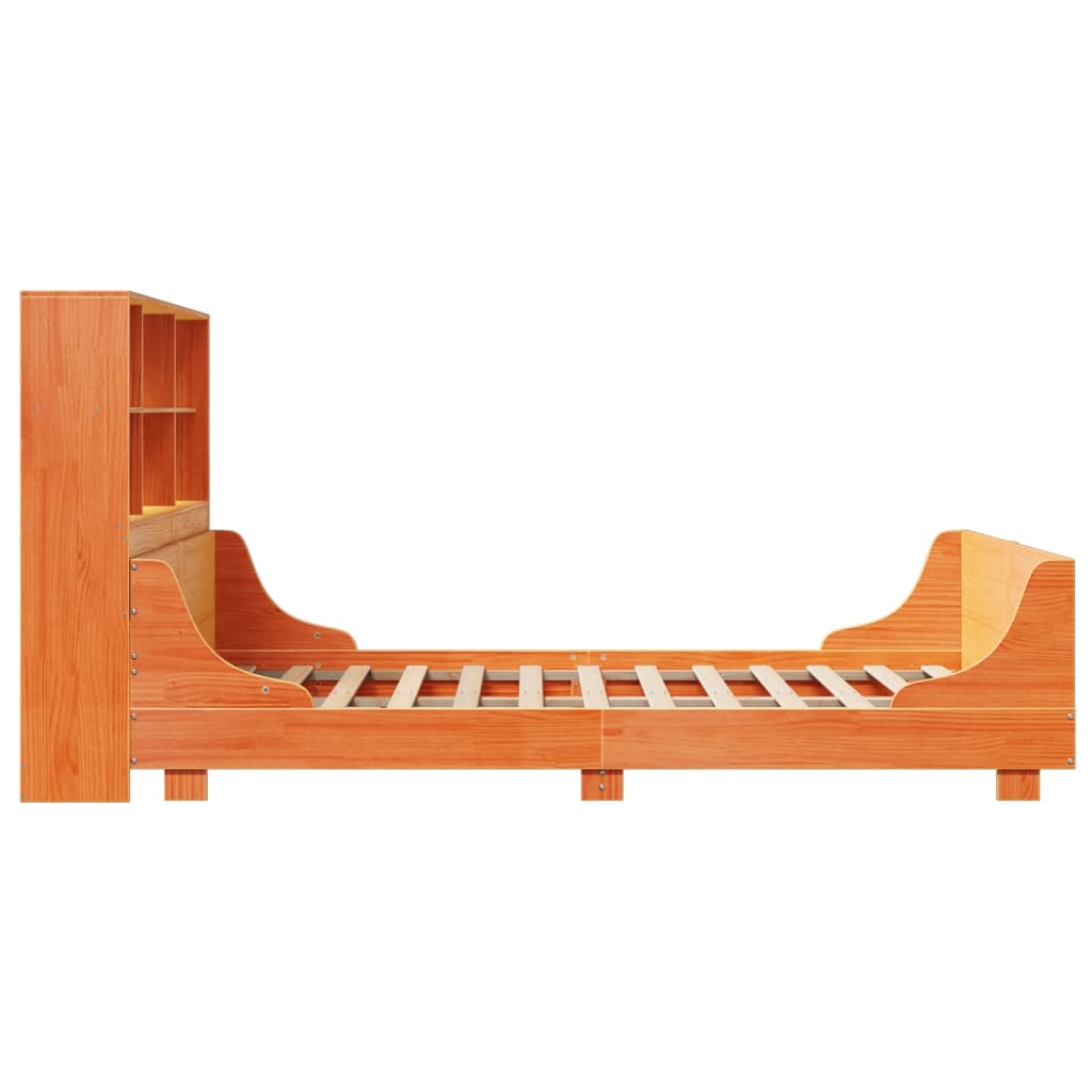 Lit Bibliothèque Sans Matelas Cire Marron 160X200Cm Bois Massif