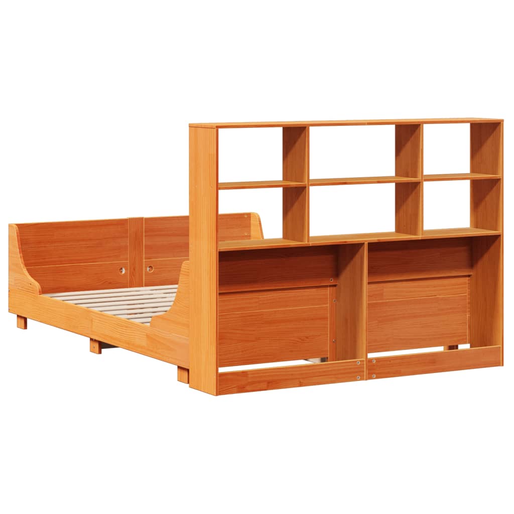 Lit Bibliothèque Sans Matelas Cire Marron 160X200Cm Bois Massif