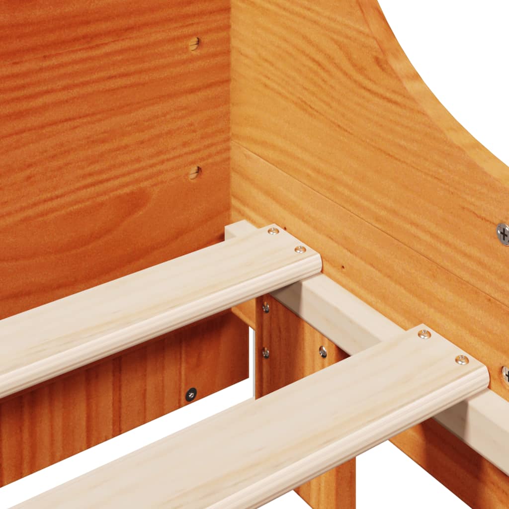 Lit Bibliothèque Sans Matelas Cire Marron 160X200Cm Bois Massif