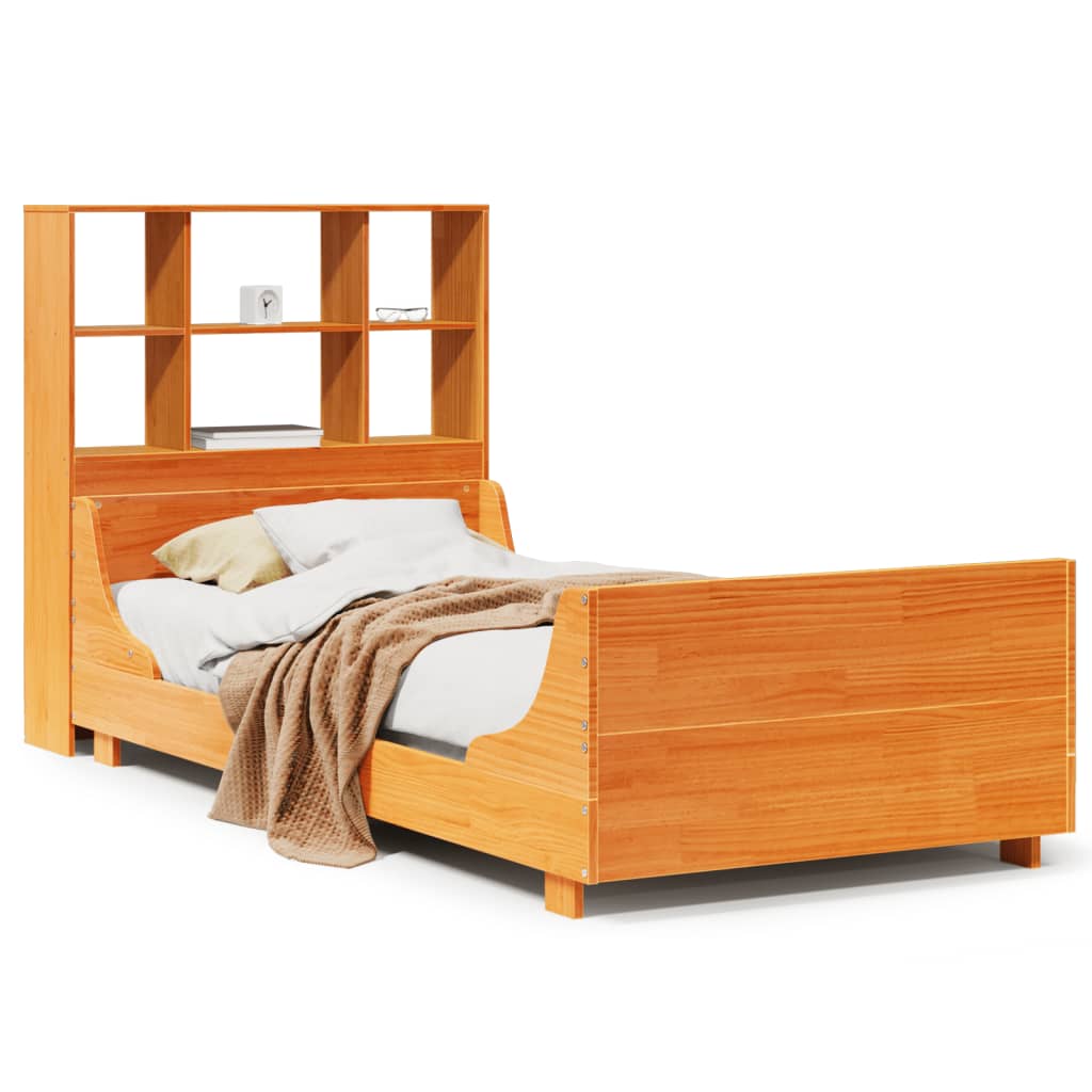 Lit Bibliothèque Sans Matelas Cire Marron 100X200Cm Bois Massif