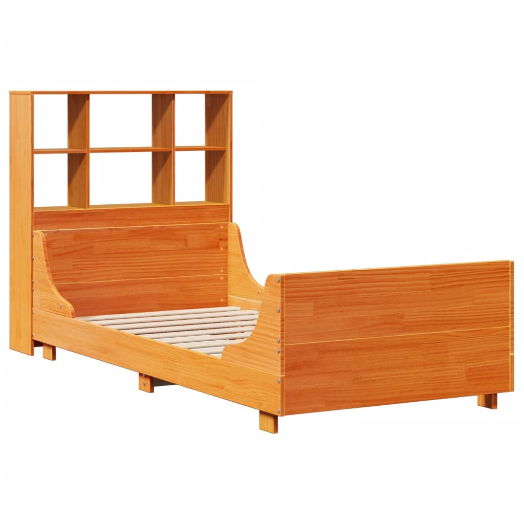 Lit Bibliothèque Sans Matelas Cire Marron 100X200Cm Bois Massif