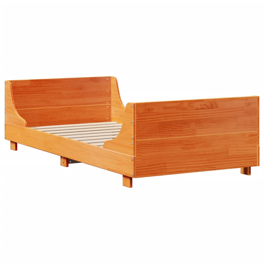 Lit Bibliothèque Sans Matelas Cire Marron 100X200Cm Bois Massif