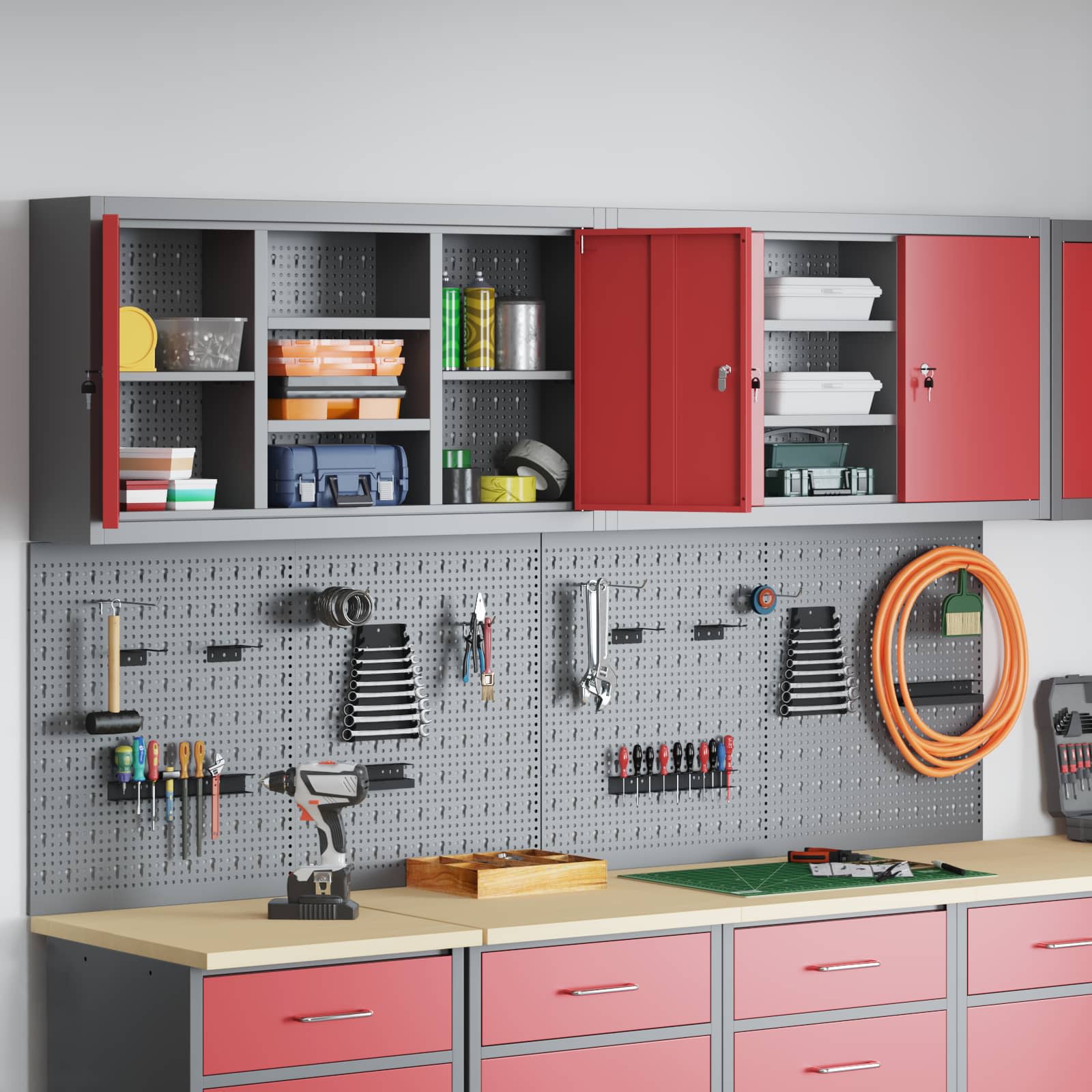 Ensemble D'armoires À Outils 4 Pc Acier Enduit De Poudre