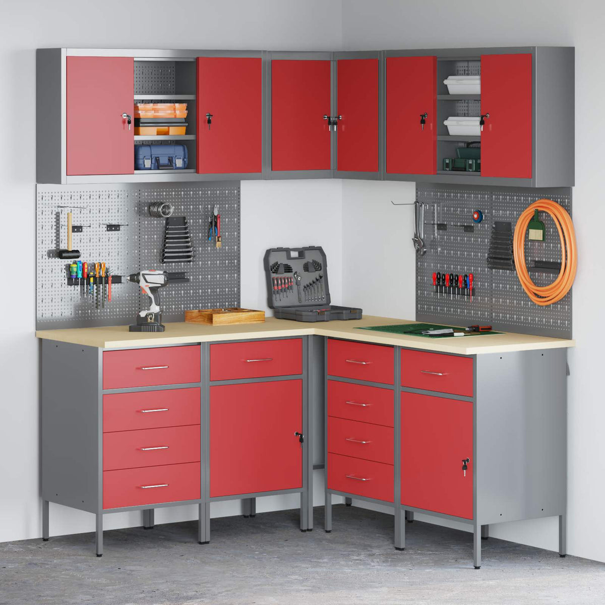 Ensemble D'armoires À Outils 4 Pc Acier Enduit De Poudre