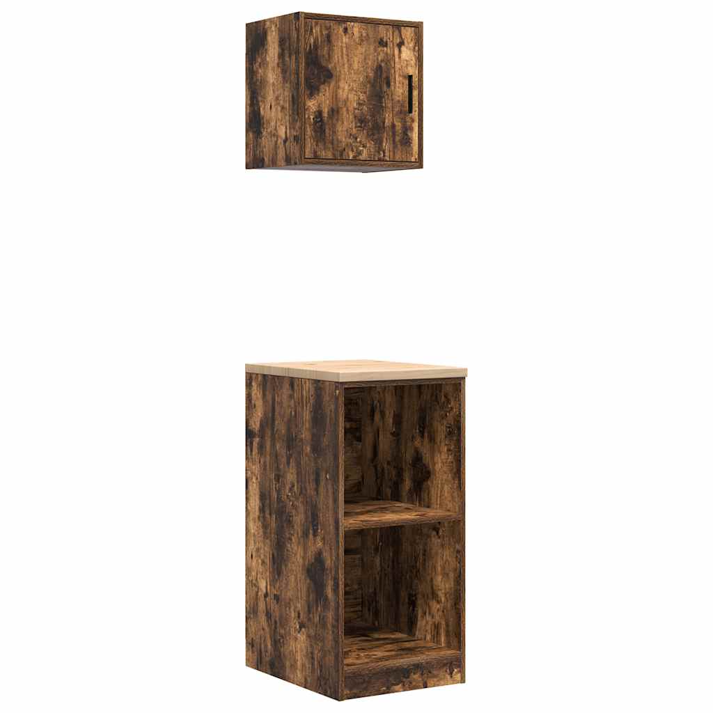 Armoires De Garage 2 Pcs Bois D'ingénierie Chêne Fumé