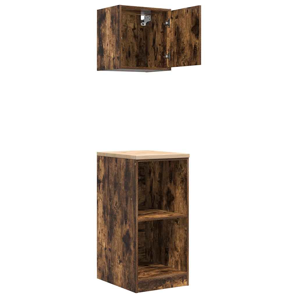 Armoires De Garage 2 Pcs Bois D'ingénierie Chêne Fumé