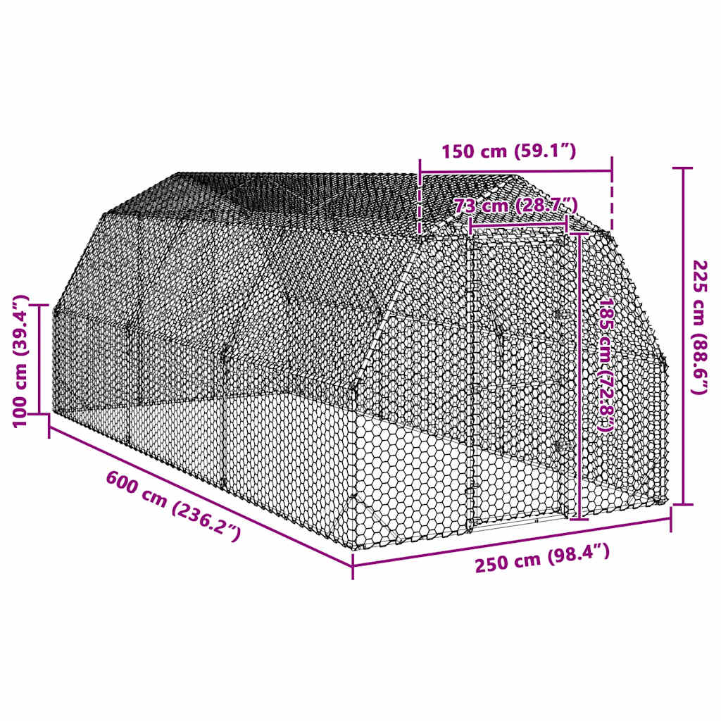 Poulailler 2,5X6X2,25 M Acier Galvanisé