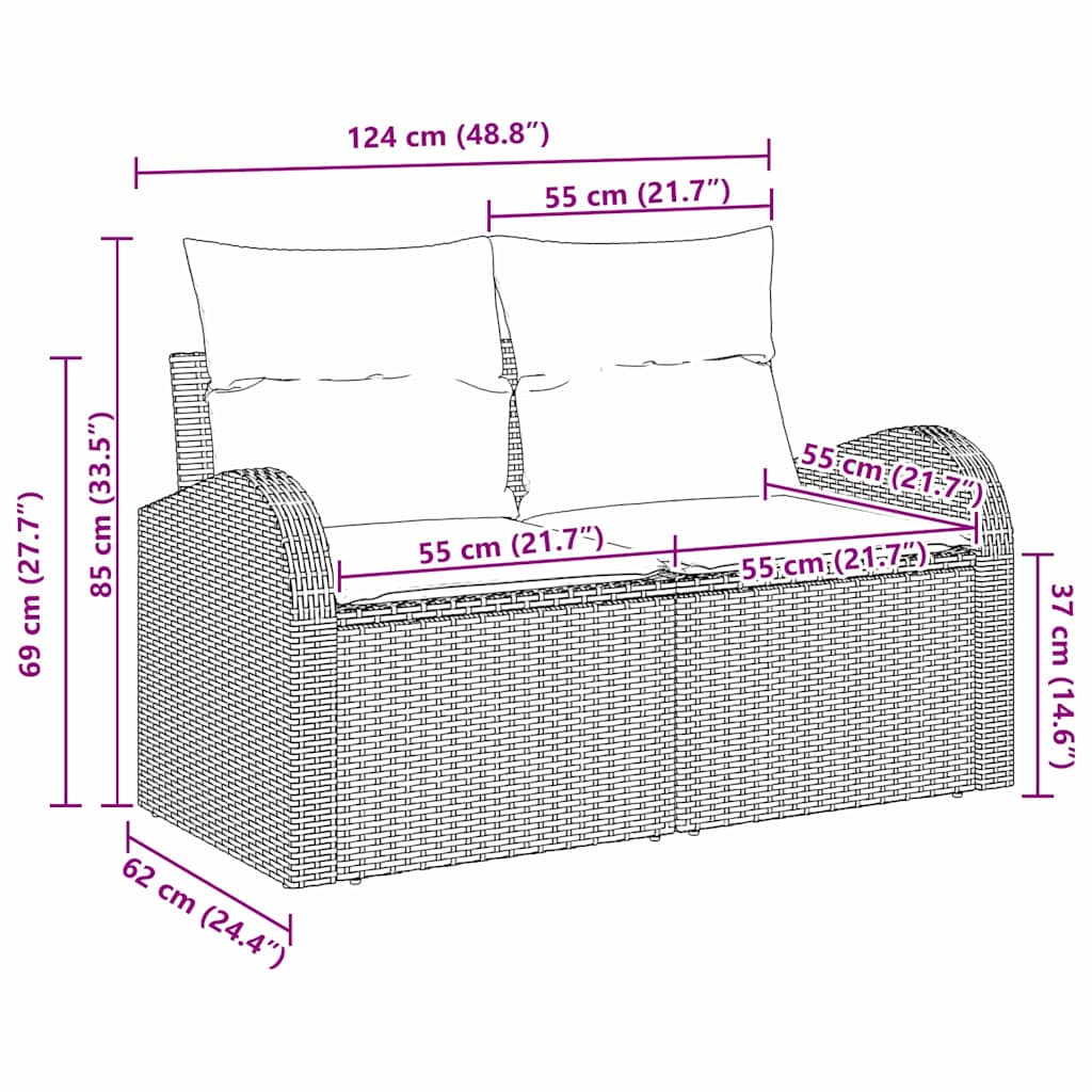 Canapé De Jardin Avec Coussin Beige 124 X 62 X 69Cm Polyrotin