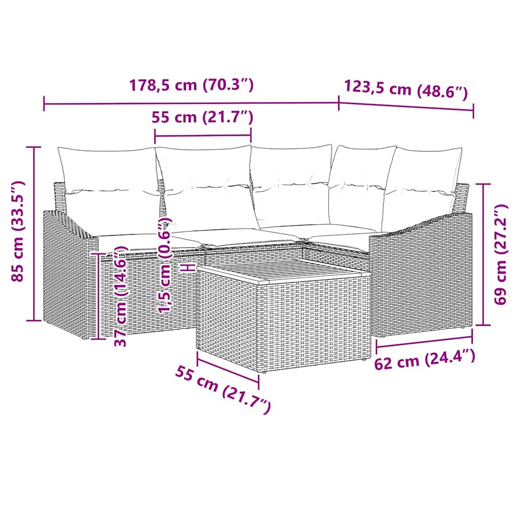 Ensemble De Canapé De Jardin 5 Pc Beige Polyrotin