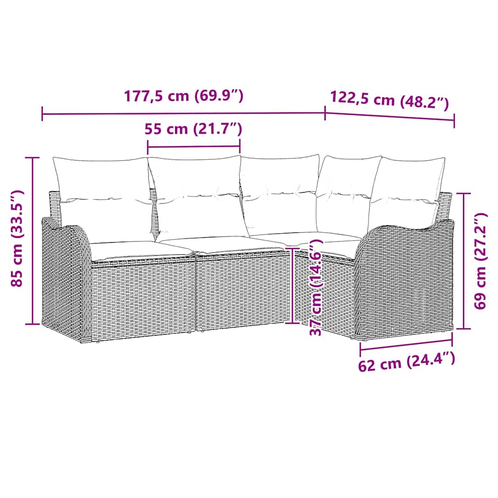 Ensemble De Canapé De Jardin 4 Pc Beige Polyrotin