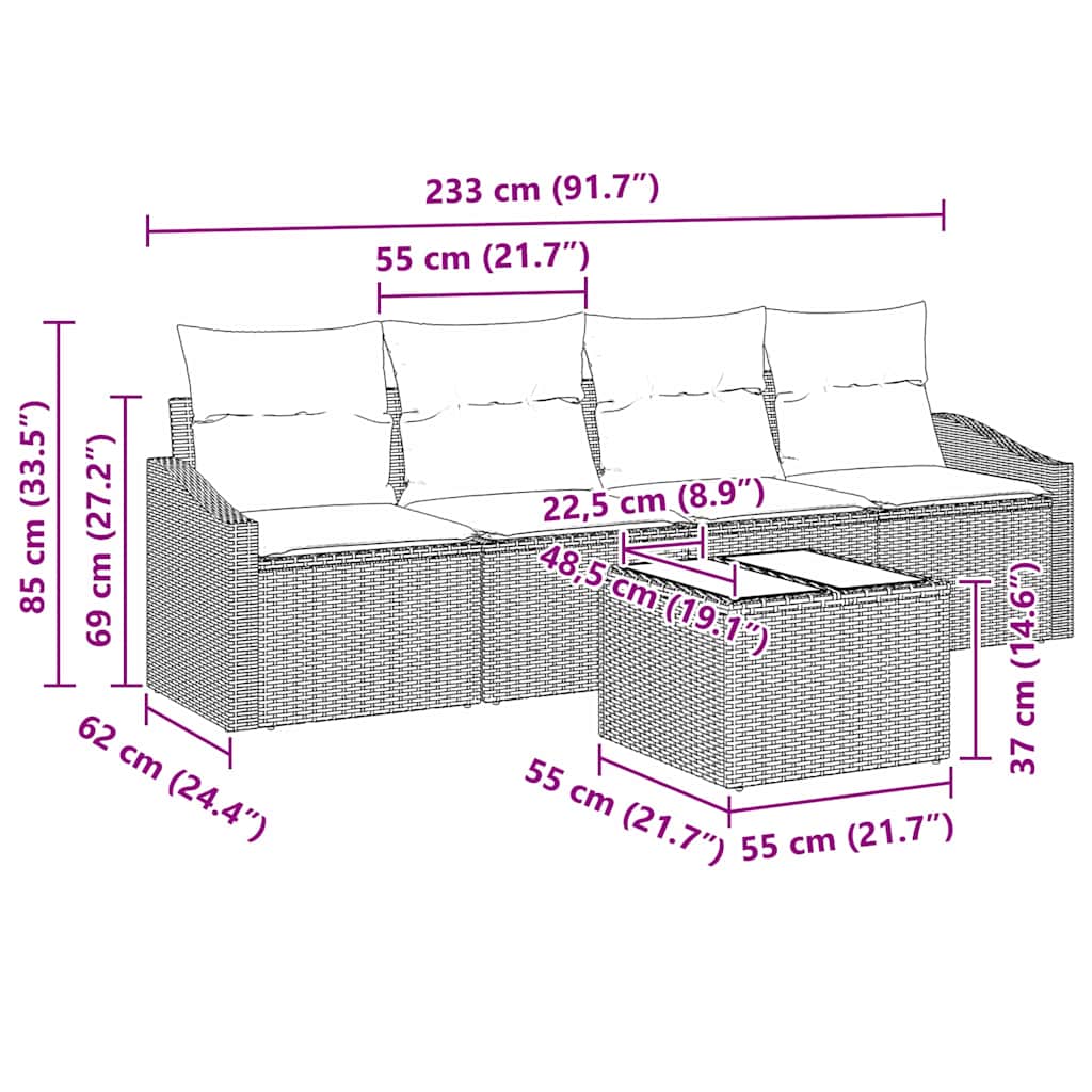 Ensemble De Canapés 5 Pc Beige Et Crème Polyrotin