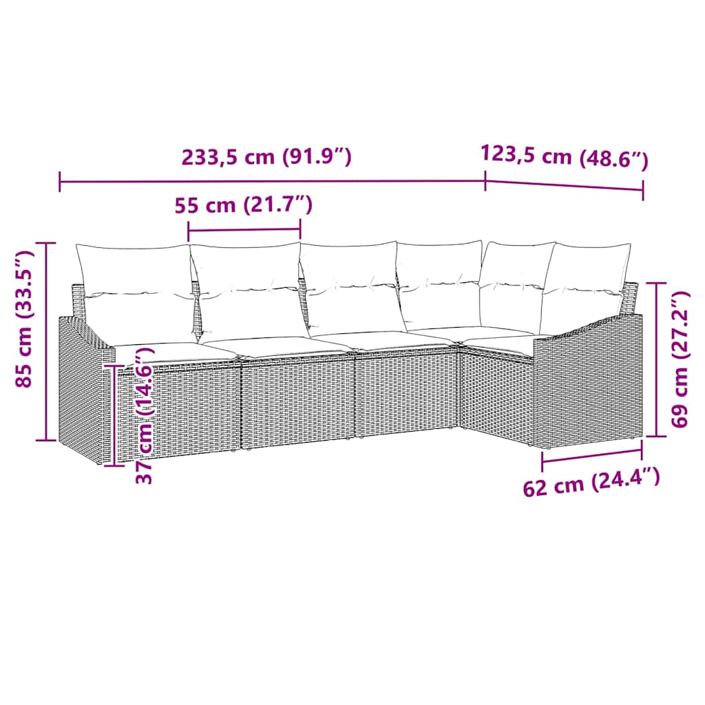 Ensemble De Canapé De Jardin 5 Pc Polyrotin