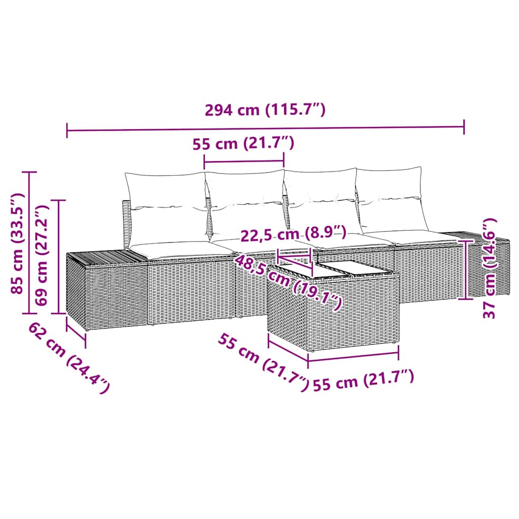 Ensemble De Canapé De Jardin 5 Pc Et Gris Foncé