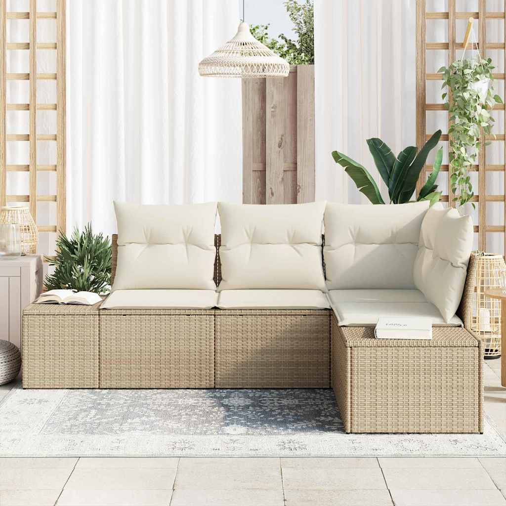 Ensemble De Canapé De Jardin 4 Pc Beige Et Crème Polyrotin