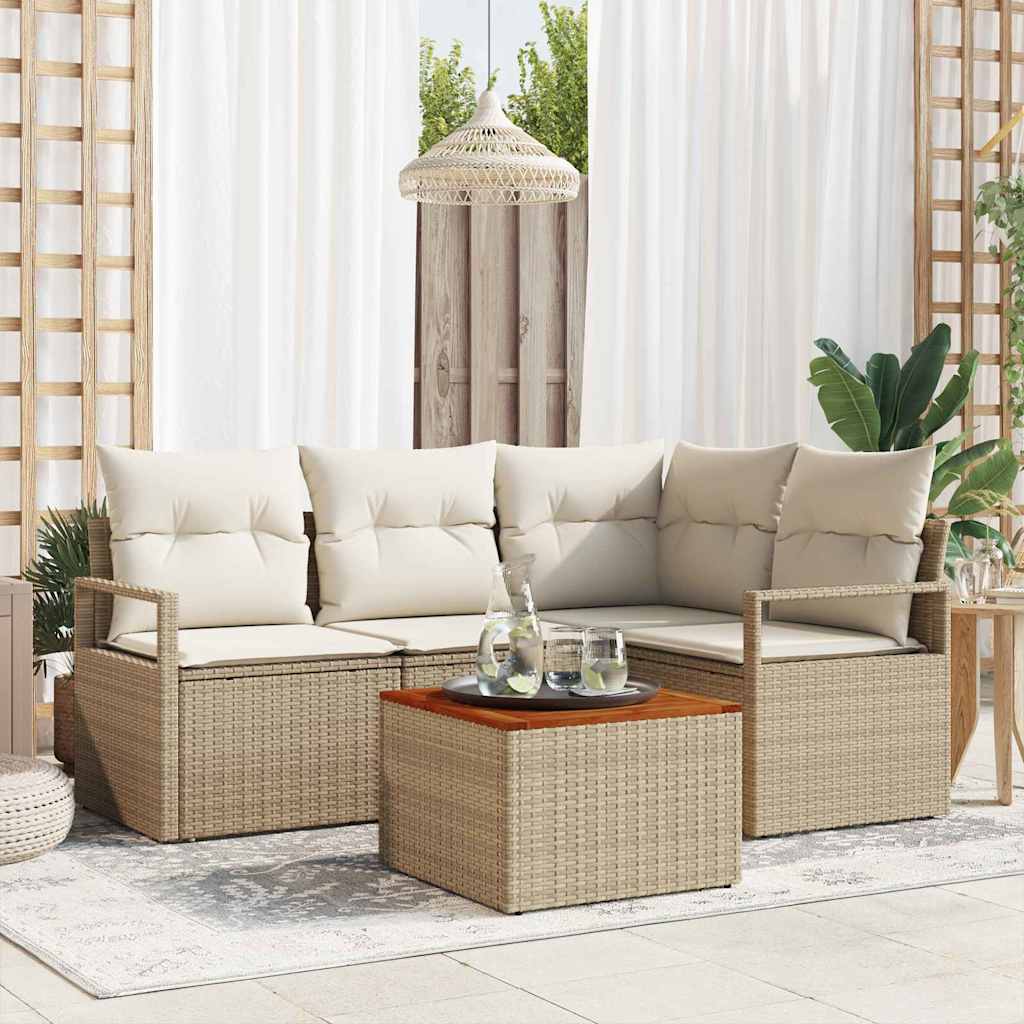 Ensemble De Canapé De Jardin 5 Pc Beige Et Crème Polyrotin