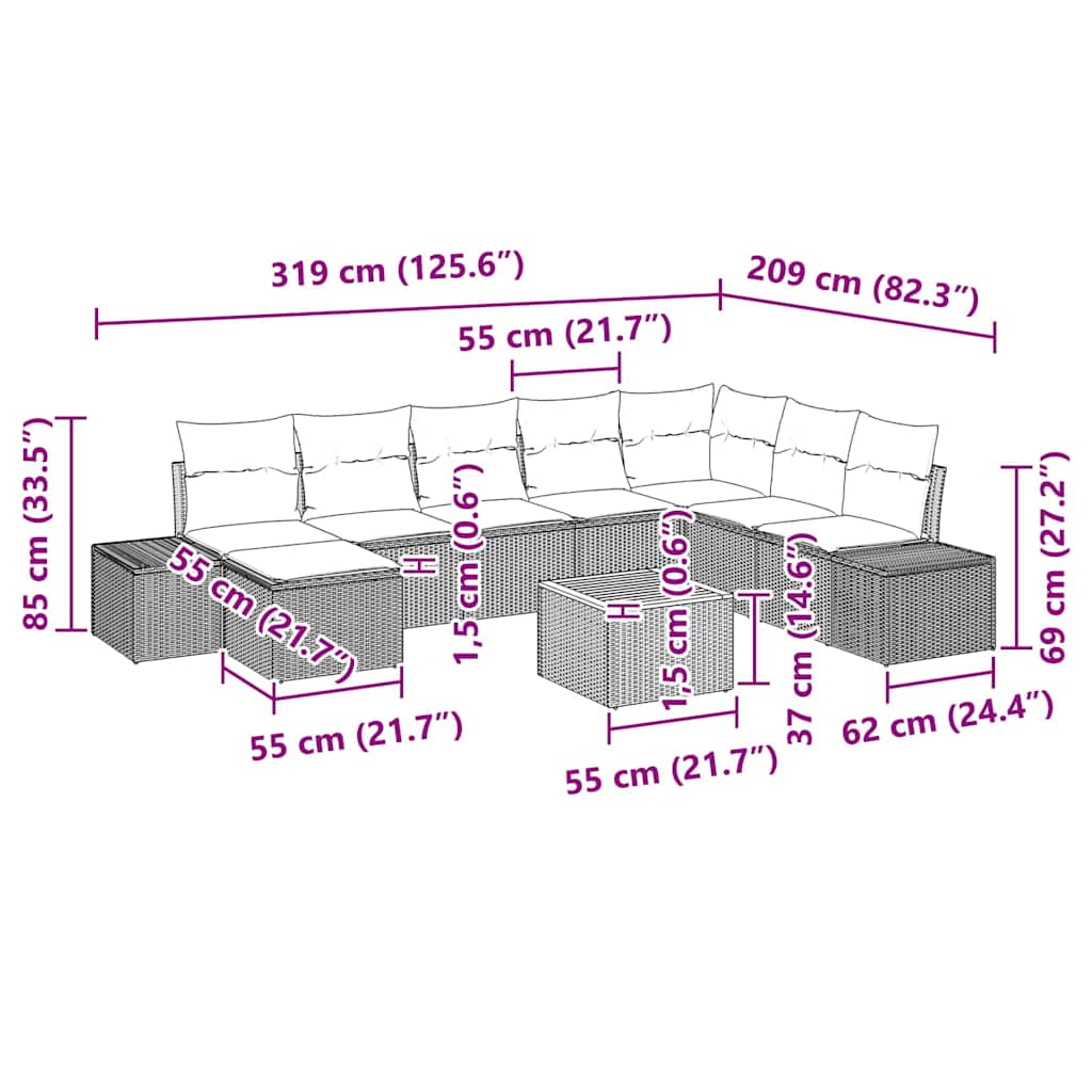 Ensemble De Canapé De Jardin 9 Pc