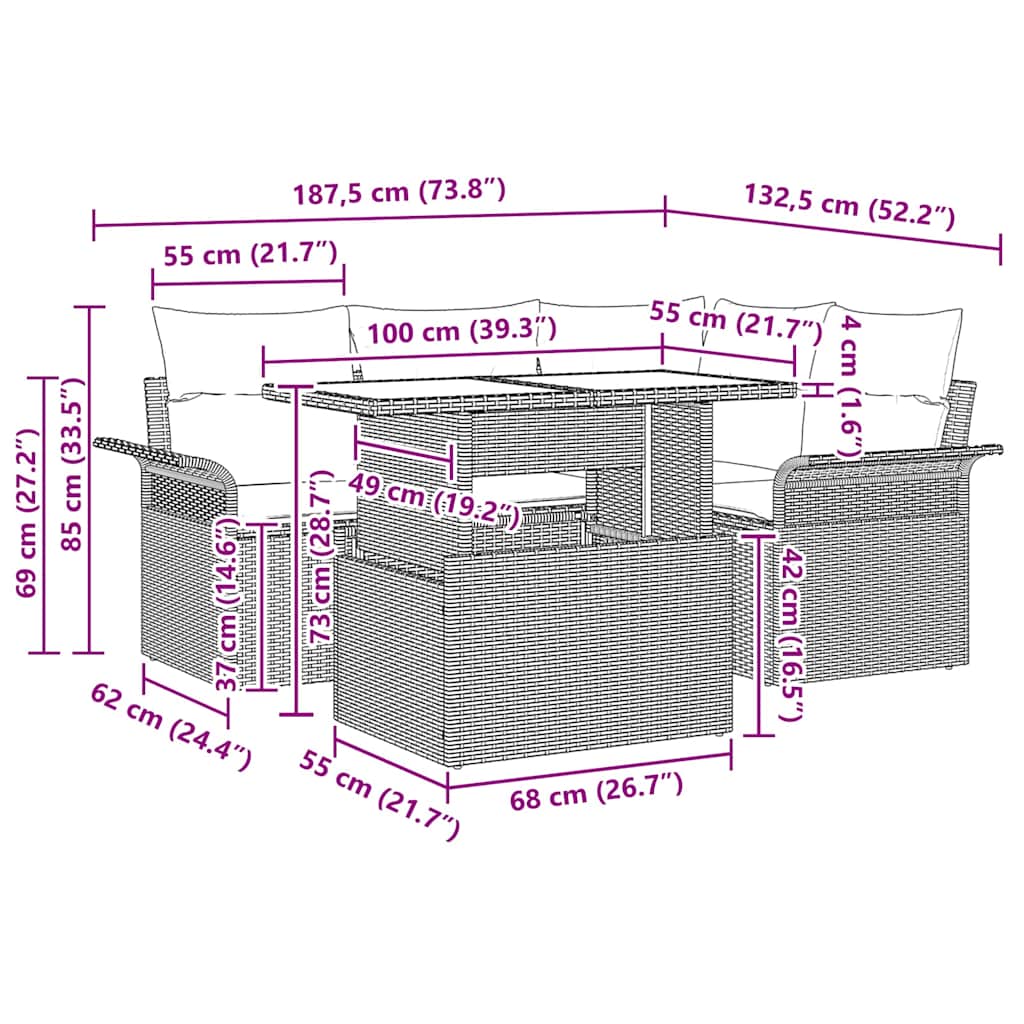 Ensemble De Canapé De Jardin 5 Pc Beige