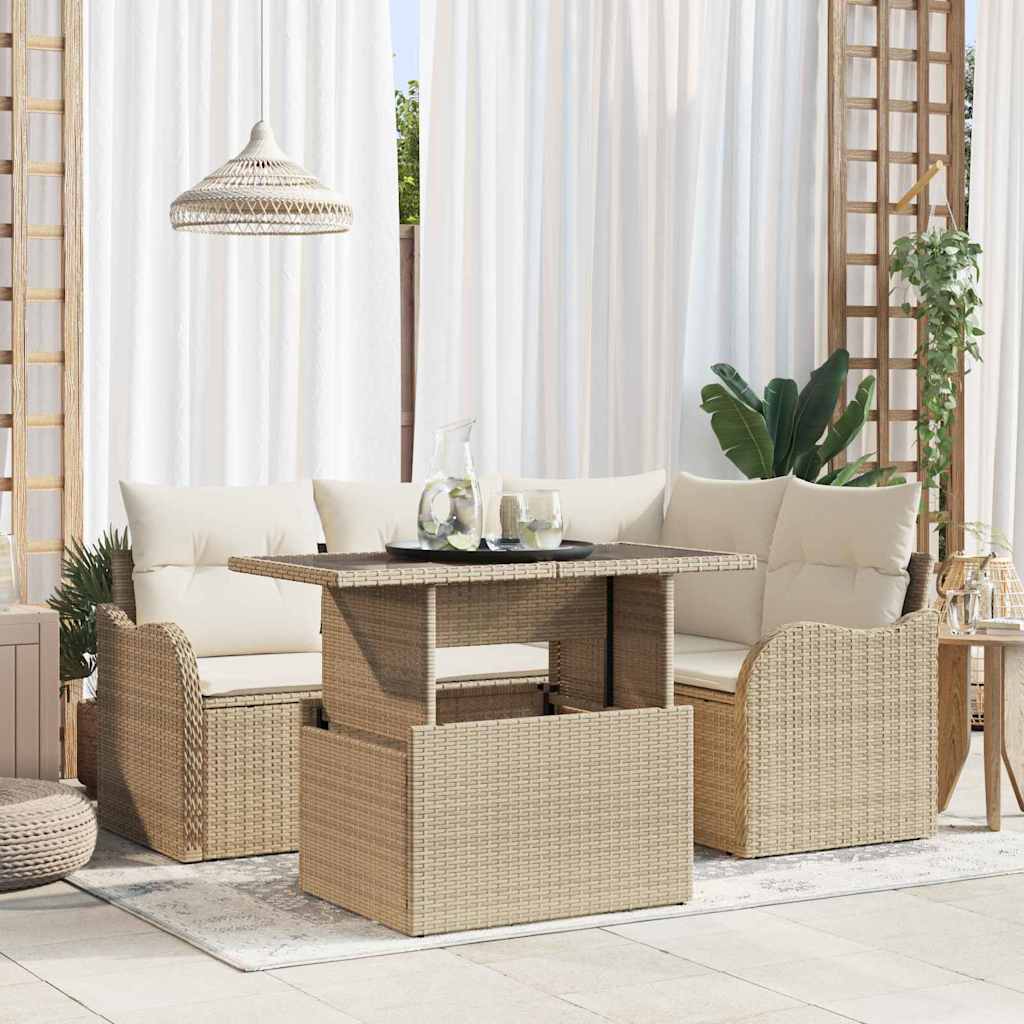 Ensemble De Canapé De Jardin 5 Pc Beige Poly Rattan