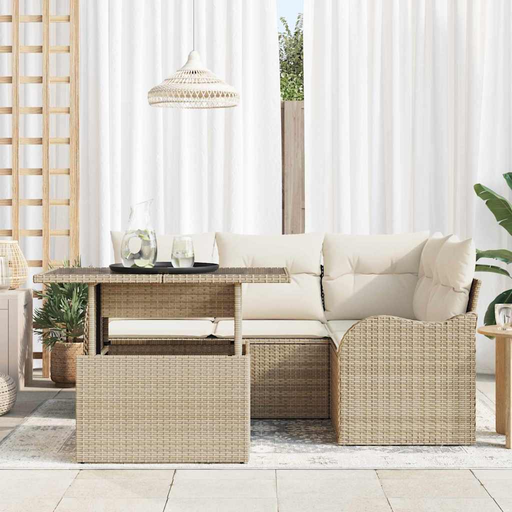 Ensemble De Canapé De Jardin 5 Pc Beige Poly Rattan