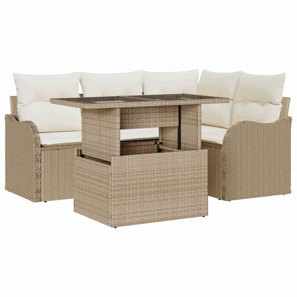 Ensemble De Canapé De Jardin 5 Pc Beige Poly Rattan
