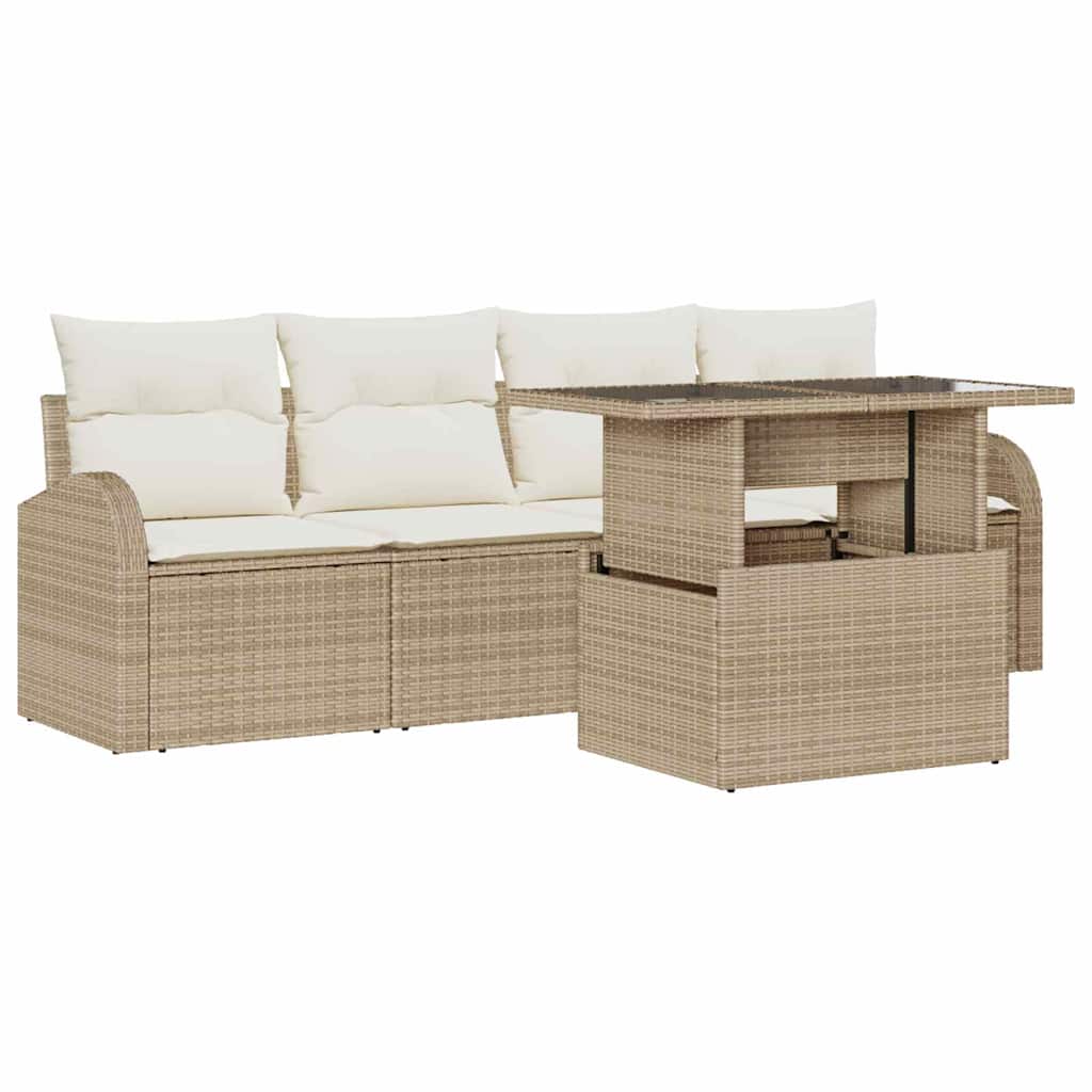 Ensemble De Canapé De Jardin 5 Pc Beige Poly Rattan