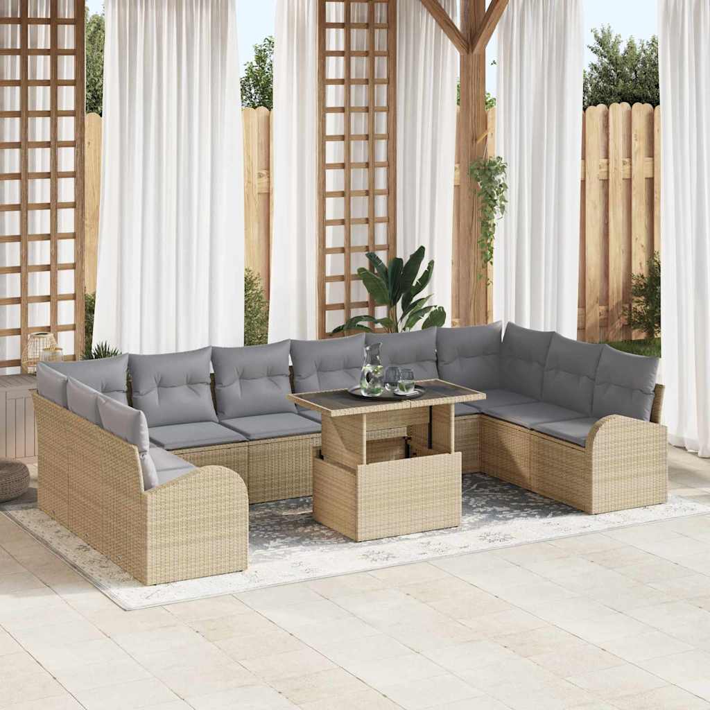 Ensemble De Canapé De Jardin 11 Pc Beige Poly Rotin