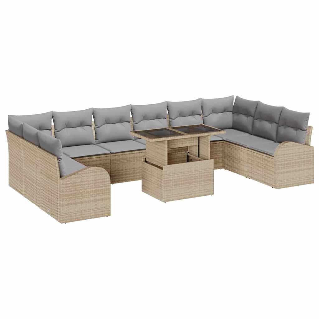 Ensemble De Canapé De Jardin 11 Pc Beige Poly Rotin