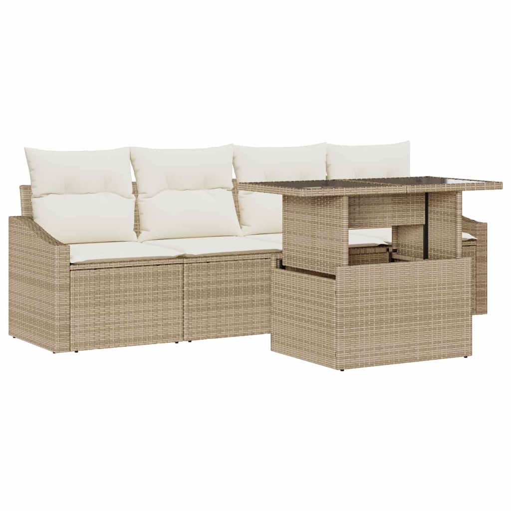 Ensemble De Canapé De Jardin 5 Pc Beige Polyrotin